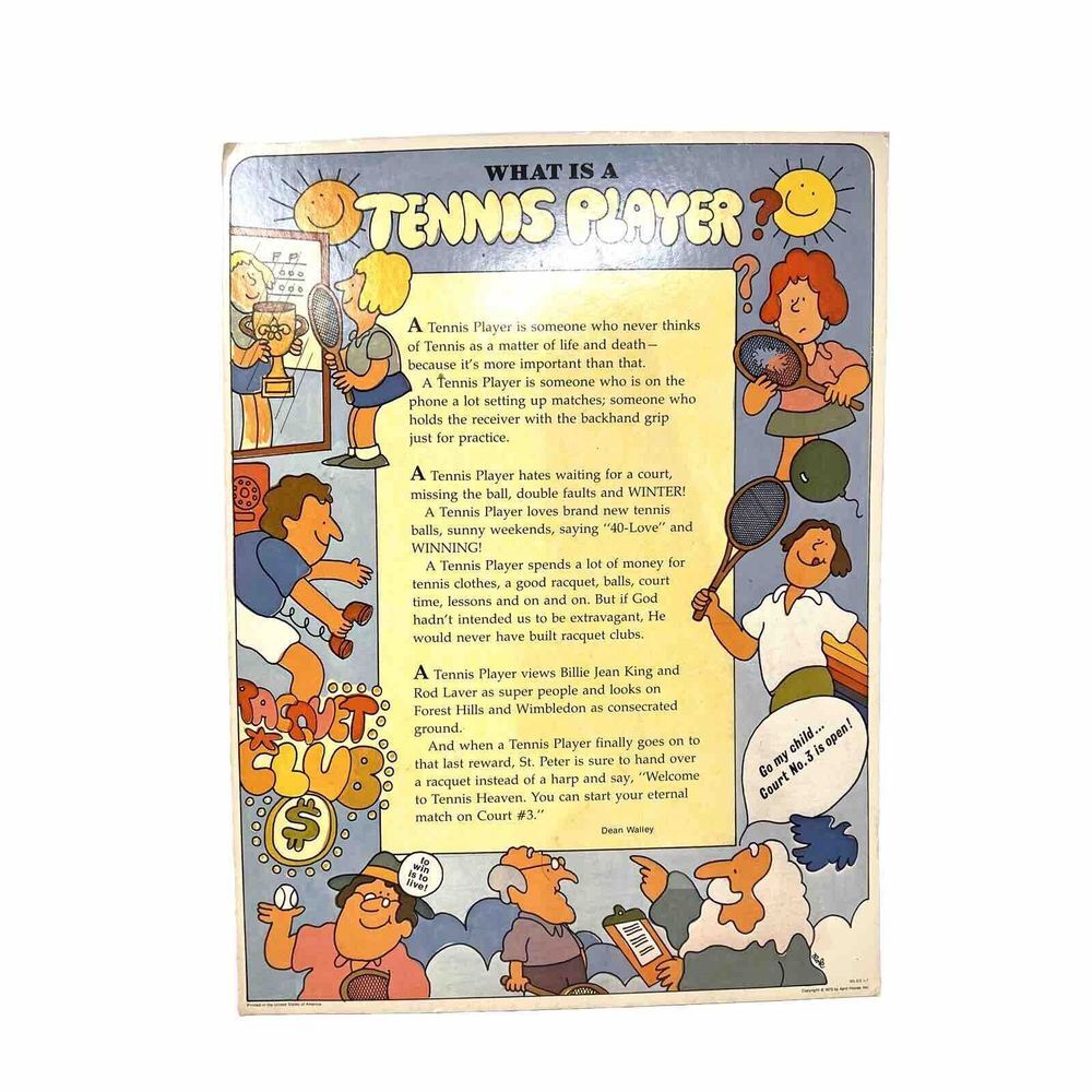 April House 1970s‎ Vintage Mini Poster What Is A Tennis Player Retro Art Print
